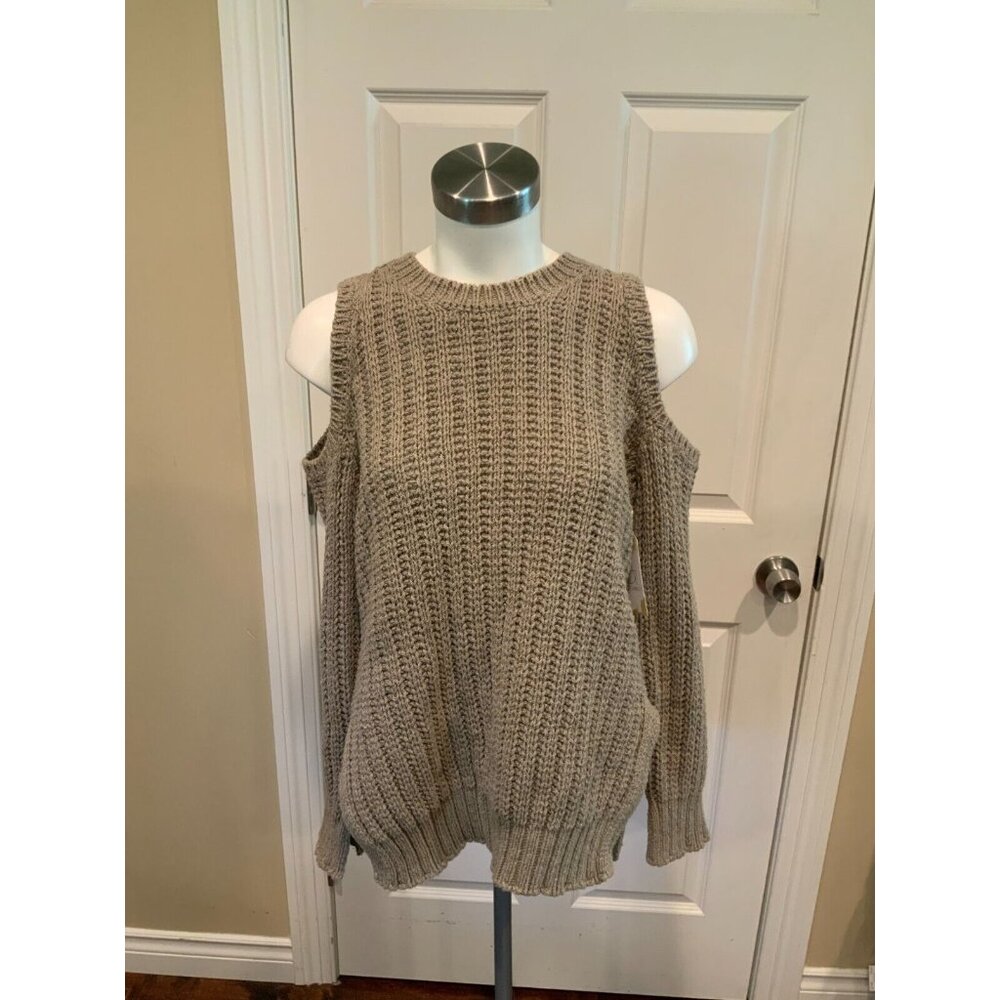 BCBG Max Azria "Tressa" Light Brown Cold Shoulder Sweater, Size XS